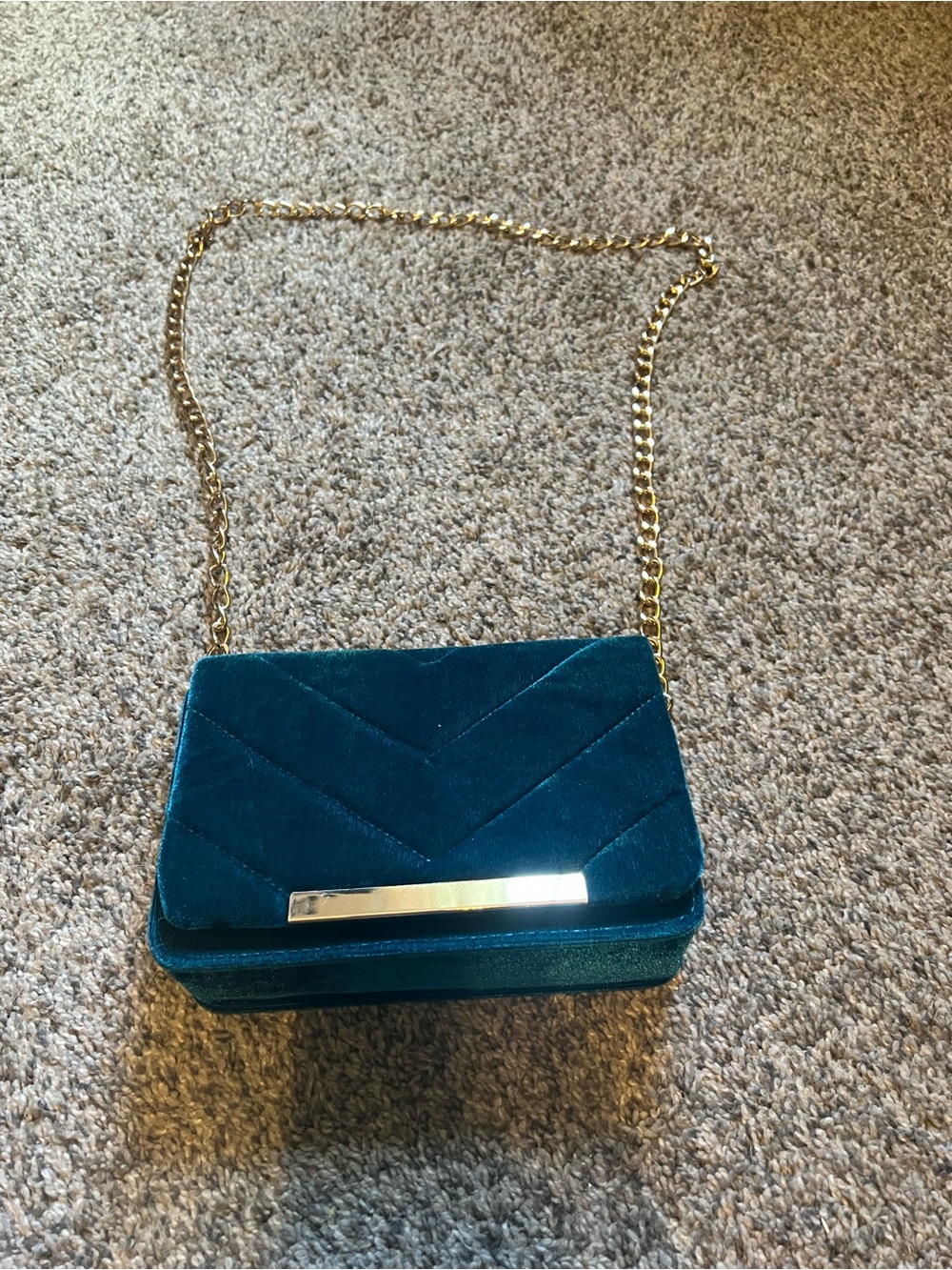 Emerald Velvet Quilted Clutch with Gold Accent